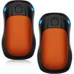 Chauffe Main Rechargeable, Lot de 2 Chaufferette Main Reutilisable avec 20 Heures de Chauffage Longue Durée, USB Chauffe-Main Electrique avec 3 Niveaux de Chauffe pour Poches et Gants (Orange)