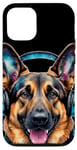 Coque pour iPhone 15 Berger Allemand Écouteurs Chien Alsacien Animaux Imprimé