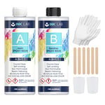 INK LAB Résine Époxy 960ml Résine Époxy Transparente avec Durcisseur Non Toxique Résine avec Bâtons Gants 1: 1 Ratio de Coulée pour Bois Fabrication de Bijoux Créations Artistiques