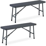 Banc pliable, lot de 2, acier et plastique, pour jardin, terrasse, camping, hlp : 42x100x25 cm, gris - Relaxdays