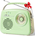 Radio portable AM FM - Petite radio rétro vintage - Bluetooth - Fonctionne avec piles AA ou prise dans le mur - Prise en charge de la carte SD AUX USB Lecteur MP3 pour la maison et l'extérieur(Q366)