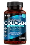 Pure Marine Collagen 100% Marine Collagen Type 1 Hydrolysed Collagen Peptides Enhanced with Hyaluronic Acid & Vitamin C -Essential Amino Acids - Collagen Supplements for Women and Men, 60 Capsules