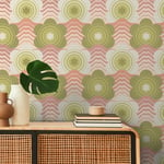 A.S. Création Retro 70's Floral Wave Wallpaper Pink/Green/Cream Retro Chic 395391 8.50m x 0.53m Paste The Wall