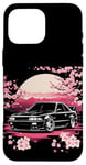 Coque pour iPhone 16 Pro Max Retro JDM Voiture de course japonaise Drift Tuning Car Sakura Blossom