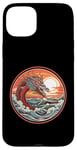 Coque pour iPhone 15 Plus Sea Dragon #17 Tête au-dessus des vagues Coucher de soleil rouge rétro