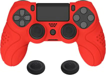 Protection Manette Pour Ps4,Coque Manette Pour Ps4 Pro,Coque En Silicone Pour Ps4 Slim,Housse Manette Ergonomique Avec Capuchon Joystick Pour Ps4-Rouge Passion(Guardian Edition)