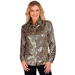 WIDMANN MILANO PARTY FASHION - Party Fashion Blouse à paillettes pour femmes, imprimé léopard, Disco Fever, Schlagermove, chemise femme, imprimé animalier