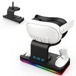 VR Charging Dock Station Compatible with Meta Quest3 Controllers and Headset Charging Stand, Charging Storage Base with RGB Light Modes for Quest3 Accessories