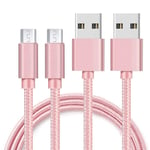 Lot 2 Cables pour Huawei P SMART 2019 / P10 LITE / P8 LITE 2017 / HONOR 10 LITE / HONOR 8X / HONOR 7A / MATE 10 LITE / Y7 2019 / Y6 2019 / Y5 2019 - Cable USB Nylon Tresse Rose [Phonillico]