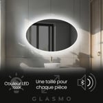 Miroir lumineux de salle de bain 100x70 cm Mila - Horizontal Ovale Moderne Miroir avec led Illumination - Blanc Froid 7000 k avec Haut Parleur