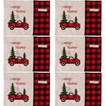 6 st julbuffelpläda bordstabletter Farmhouse Red Truck Holiday bordsmattor, bomull linne röda och svarta buffelrutiga bordstabletter för matbord &