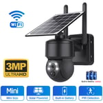 Merkmak - Camera de Surveillance Solaire Exterieure ptz 3MP 2.4Ghz WiFi filaire et sans fil Audio Bidirectionnel Protection cctv Noir