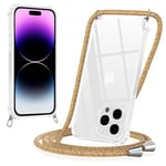 Yoedge Coque pour iPhone 14 Pro avec Cordon 6,1", Transparente Coque Collier Réglable Téléphone Étui Portable Lanyard Housse, Etui avec PC + TPU Bumper Anti-Chute Protection Case, Arc-en-Ciel