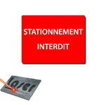 Plaque gravée autocollante 20x15 "Stationnement interdit" fond rouge