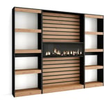 Tagère Bibliothèque, Étagère de Rangement, 230x186x25cm, Salon Salle à manger Bureau, Cheminée électrique, Style moderne, Chêne et noir - Skraut Home