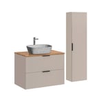 Ensemble meuble simple vasque 80cm et colonne Adriel Cachemire Bois et effet Pierre