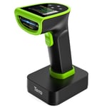 Tera Scanner de codes-barres 1D 2D QR avec écran de réglage numérique et clavier, scan rapide, fonctionne avec Bluetooth 2.4G sans fil et connexion par câble USB, instructions en allemand HW00015 Vert