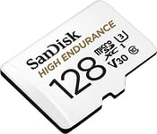 SanDisk 128GB High Endurance microSDXC card for IP cams & dash cams + SD adapter up to 10,000 Hours Full HD / 4K videos up to 100 MB/s UHS-I Class 10 U3 V30