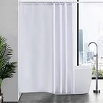 Furlinic Rideau de Douche Anti Moisissure Tissu en Polyester Imperméable Rideaux de Douche Textile Lavable pour Baignoire ou la Salle de Bain 12 Crochets de Rideau Douche Blanc-180x200cm.