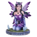 Nemesis Now Figurine de fée Violette en Cristal de 9 cm, Motif fée Violette avec Cristaux, fée agenouillée Tenant Une Boule de Verre, Cadeau Fantaisie, coulée dans la Meilleure résine, Peinte à la