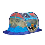 Relaxdays Pirate Play Tent for Boys, Pop Up Playhouse for Indoor & Outdoor Use, HxWxD 68x170x85cm, Blue