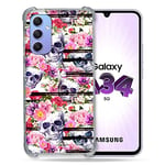 Cokitec Coque Renforcée en Verre Trempé pour Samsung Galaxy A34 5G Tete de Mort Pattern