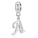 Initial A Pendant Charm, Letter A Charms Fit Pandora Necklace Bracelet, 925 Sterling Silver Dangle CZ Birthstone Alphabet Beads, Gift for Aunt/Anniversary/Army Mom/Auntie