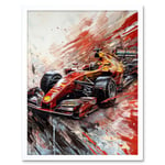 Grand Prix Red Race Car Action Shot Paint Splat Art Print Framed Poster Wall Decor 12x16 inch