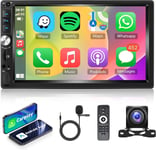 Autoradio 2 Din avec Apple Carplay Android Auto Bluetooth Mains Libres 7 Pouces Écran Tactile Autoradio avec Mirror Link Bluetooth FM Radio USB/AUX/TF Commandes au Volant Caméra de Recul(Q723)