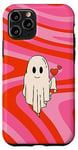 Coque pour iPhone 11 Pro Red and Pink Valentine Groovy Retro Spooky Ghost Love