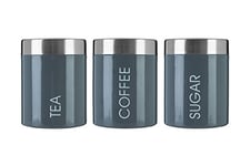 Premier Housewares 507503 Liberty Tea, Coffee and Sugar Canisters - Set of 3, Grey