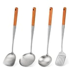 FJNATINH Wok Spatula, Ladle, Slotted Spoon and Spatula Tool Set, 43.2 cm, 4 Pieces Wok Shovel Set, 304 Stainless Steel