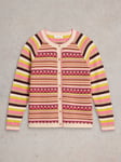 White Stuff Lulu Fair Isle Organic Cotton Cardigan, Pink/Multi