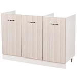 Meuble sous évier pour cuisine modulable. Meuble en bois couleur orme avec 3 por