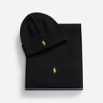 Merino Wool Beanie & Scarf Gift Set - Polo Black/Gold Pp