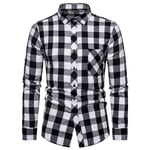 RIQWOUQT Homme Chemise Fleurie Manches Longues,Les Vêtements Noirs Et Blancs De Plaid pour Hommes Tops Chemise Formelle pour Hommes Tops Casual Business Plaid Impression Sociale À Manches Longues M