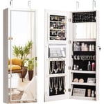 Armoire à Bijoux Murale avec Miroir sans Cadre led écran Tactile,avec étagère de Rangement,Serrure,Miroir Intérieur,Blanc - Goplus