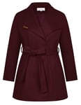 Hanna Nikole Manteau trench pour femme - Veste d'affaires classique - Veste d'hiver trench avec ceinture - Coupe-vent - Manteau de transition - Col à revers, rouge bordeaux, 52 grande taille