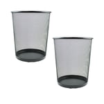 2PC Metal Mesh Black Wire Waste Paper Bin Home Office Bedroom Lightweight Sturdy