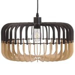 Lampe Suspension Design Abat-jour Ajouré en Lamelles Effet Bois Clair et Noir E