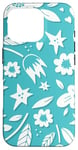 Coque pour iPhone 16 Pro Floral bleu sarcelle vif avec plantes blanches