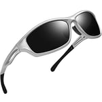 Joopin Lunettes de Soleil Sport Polarisées pour Homme et Femme UV400 Lunette de Soleil Moto Conduite Argenté Noir