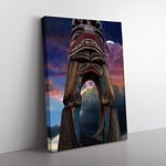 Totem Pole Native American No.3 Modern Canvas Wall Art Print Ready to Hang, Framed Picture for Living Room Bedroom Home Office Décor, 76x50 cm (30x20 Inch)