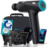 Flow PRO Pistolet de massage Appareil de massage par vibration pour professionnels Course 14 mm Puissance 100 W 7 têtes de massage Autonomie 4 h Ultra silencieux et léger Mallette incluse