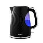 Tower T10083BLK Java Textured Kettle with Large Viewing Window & Blue Light, 360 Degree Base, 3000W, 1.7L, Black