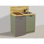 Inoval - kitchenette terra vert argile 100cm + plaque de cuisson + refrigerateur + evier + mitigeur