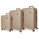 MOVOM Wood Cabin Suitcase, Medium, Large and Sets, Rigid ABS TSA Closure, 4 Double Wheels Extendable Carry-on Luggage by Joumma Bags, Champagne, One Size, Set 3 suitcases 65-75