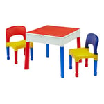 Liberty House Toys 5-in-1 Activity Table and 2 Chairs Set, Construction, Sand, Water and Storage Play Table, Red, Blue, Yellow