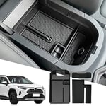 D-Lumina RAV-4 Organiseur de console centrale compatible avec Toyota RAV4 2019 2020 2021 2022 2023 – Plateau de rangement secondaire pour accoudoir, avec tapis anti-poussière noirs