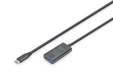 DIGITUS Câble d'extension USB actif - USB-A femelle vers USB-C mâle - 5 m - USB 3.2 Gen1-5 Gbit/s - Plug & Play - avec amplificateur de signal - Noir